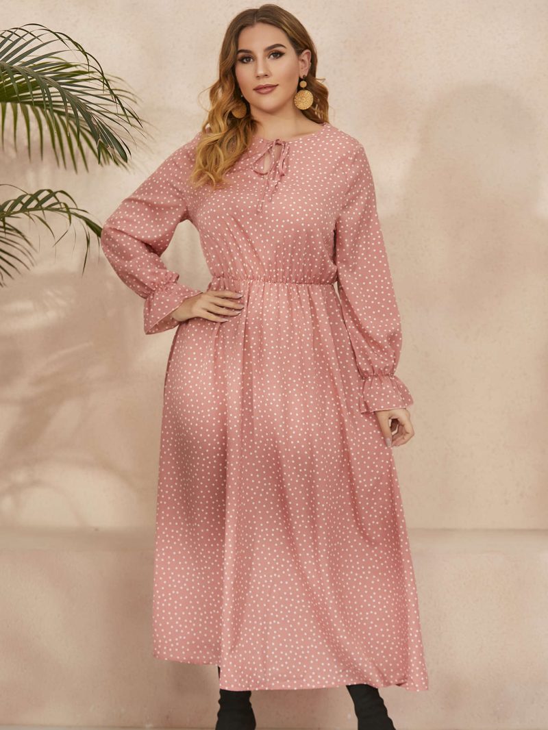 Plus Size Women Dress Polka-Dot Loose-Fitting  Girls Long Sleeve Dress - Image 3
