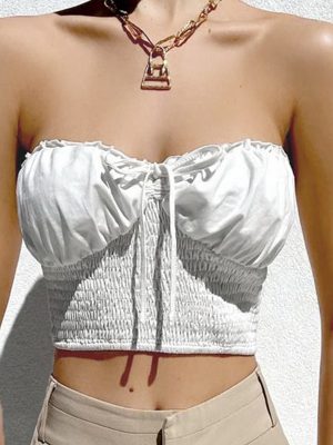 Women  Clothing Summer Sexy Tube Top Backless Lace Bow Tie Cropped Top Wrapped Chest Women