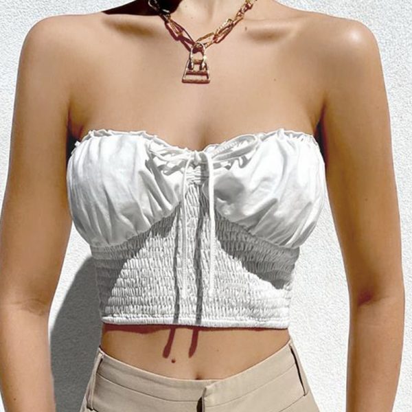 Women  Clothing Summer Sexy Tube Top Backless Lace Bow Tie Cropped Top Wrapped Chest Women