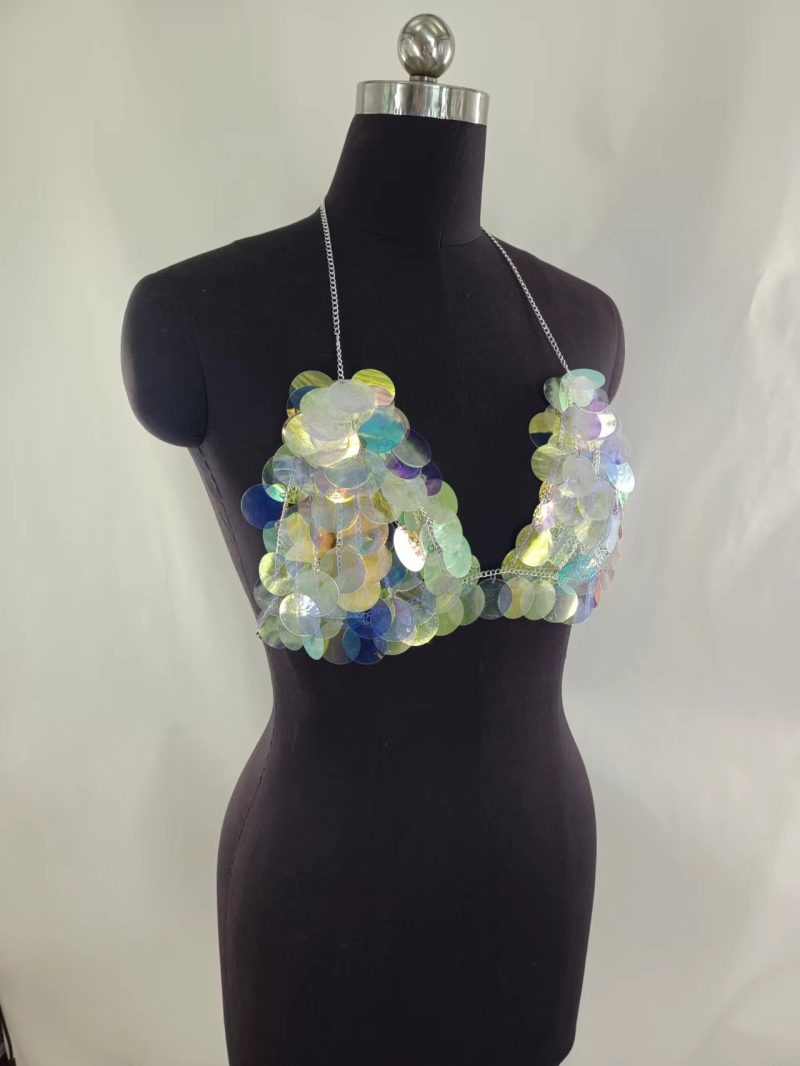 Steele Glow Sequined Thin Sexy Embellished Halter Backless Top Tube Top Short Vest - Image 3
