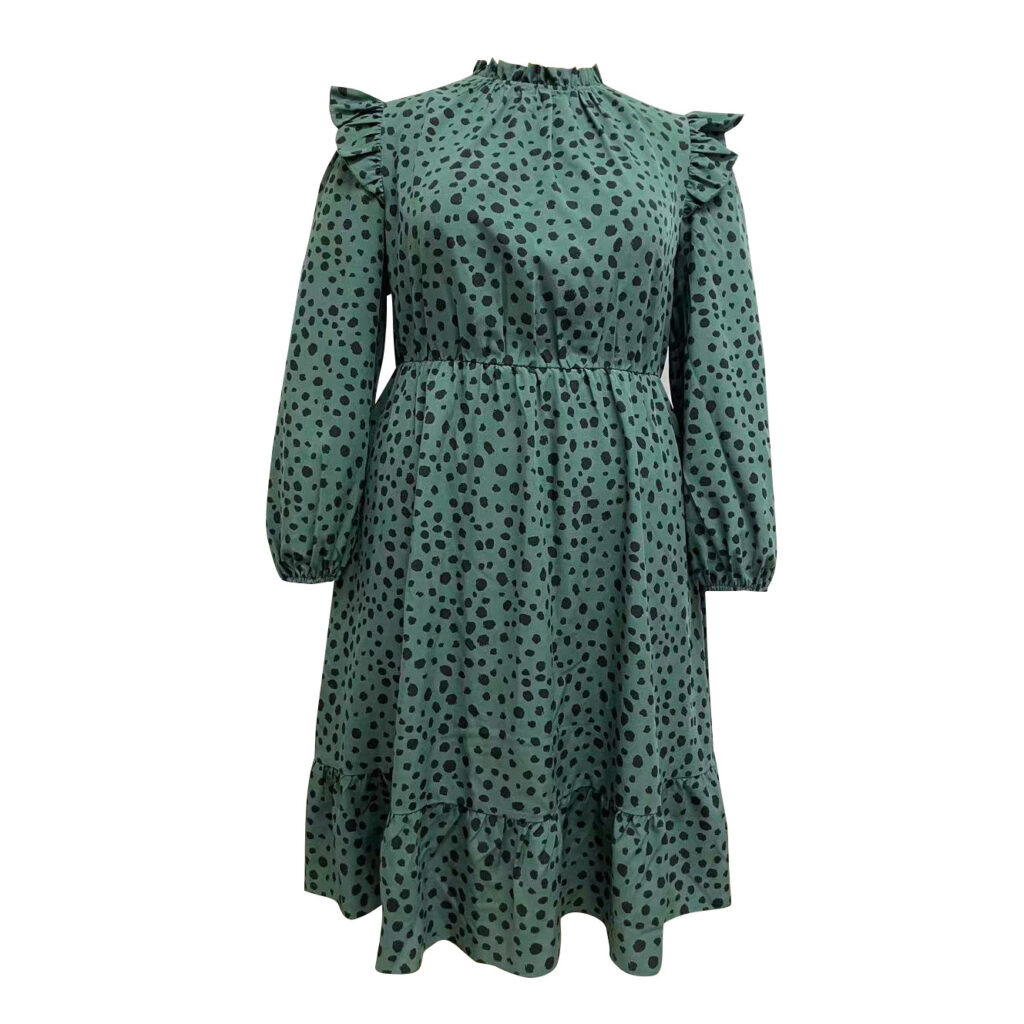 Plus Size Spring Summer Half Turtleneck Polka Dot Floral Flounce Waist  Tight - Image 2