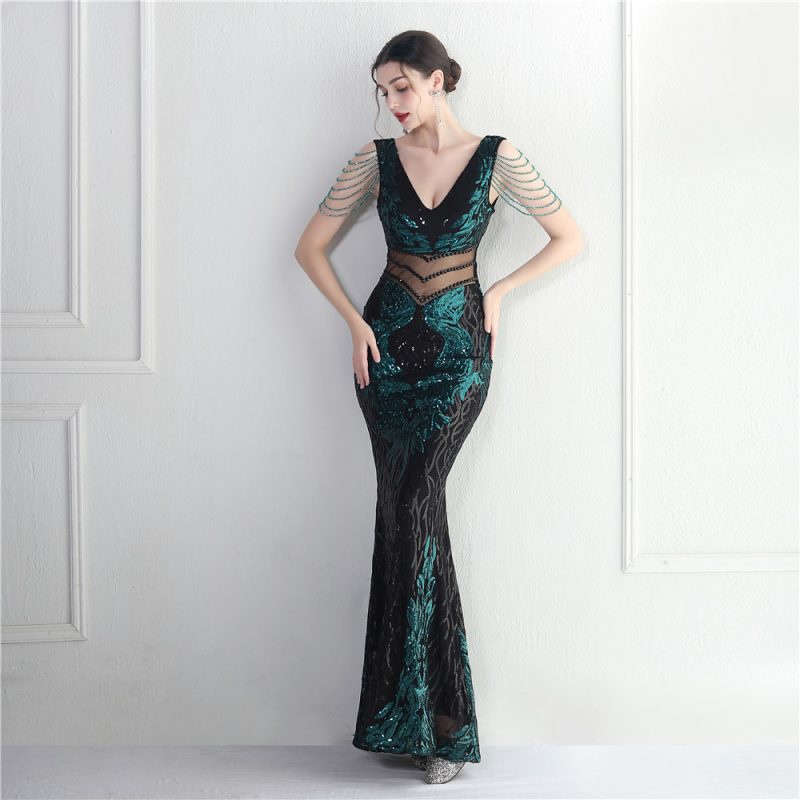 Positioning Floral Heavy Industry Beaded Long Fish Tail Evening Dress Suitable Attending Formal Occasions - Image 5