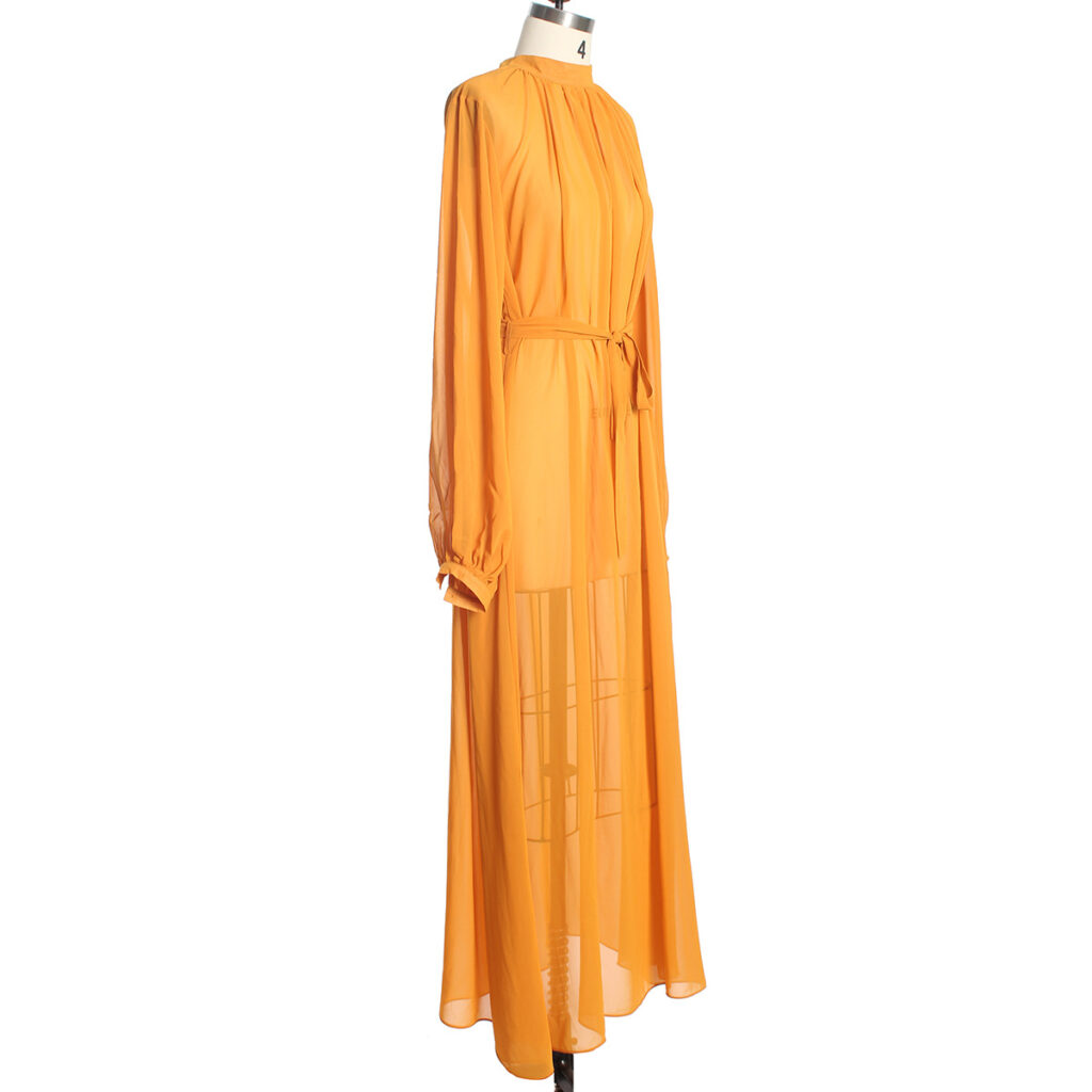 Women Clothing Fashionable Loose All Match Casual See Through Long Puff Sleeve Lacing Chiffon Dress - Image 6