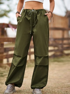 Retro Street Loose Lace up Overalls Ankle Tied Trousers Casual Pants Women