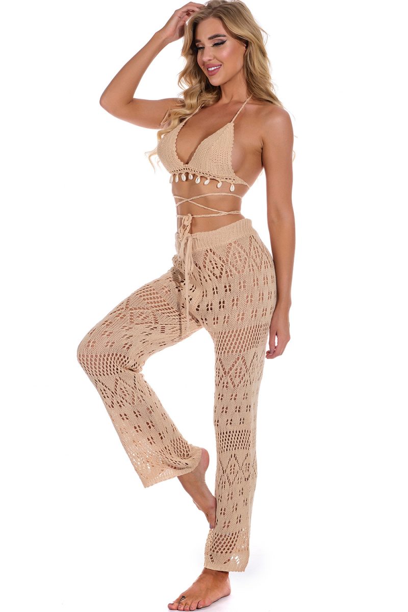 Hand Crochet Hollow Out Cutout out Strap Beach Pants Women Casual Trousers - Image 5