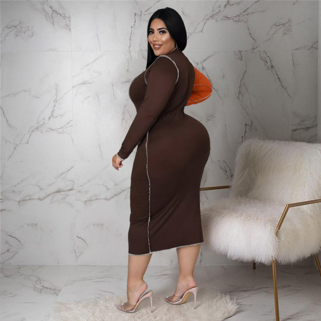 Plus Size Fashion  Women  Nightclub Uniforms Reverse Car Side Leopard Splicing Contrasting-Color Dress - Image 2