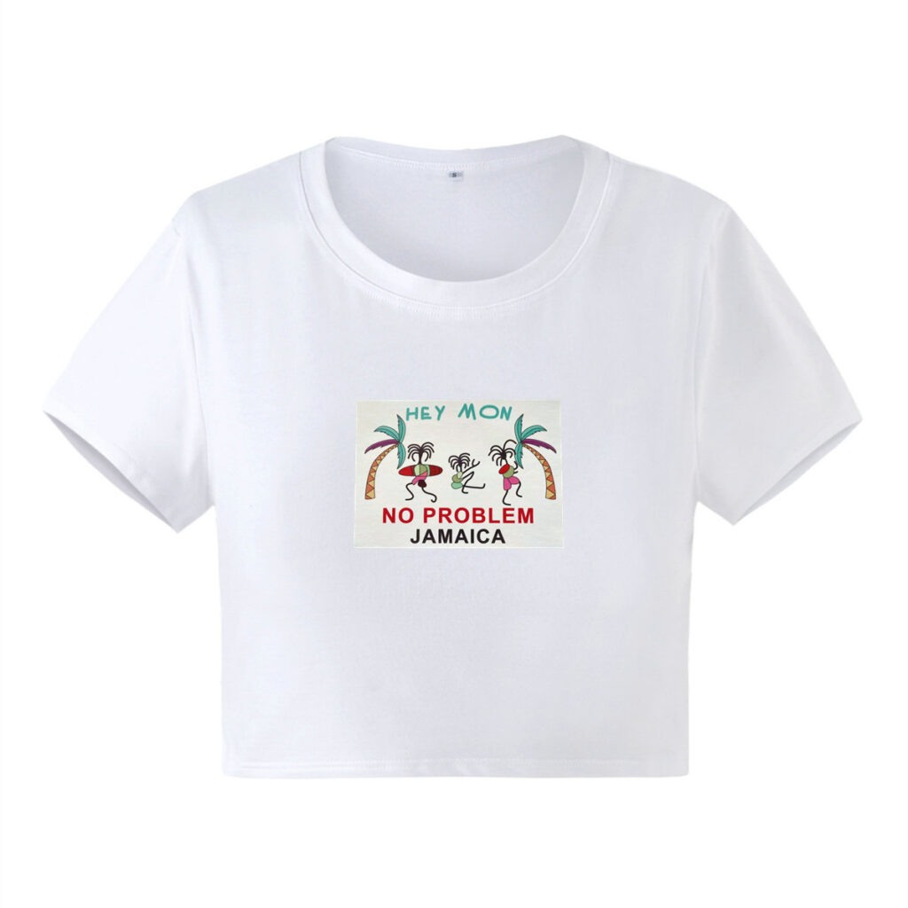 Women Clothing Summer New Internet Celebrity No Problem Letter Graphic Printing Slim Fit Short Short Sleeve T shirt - Image 5