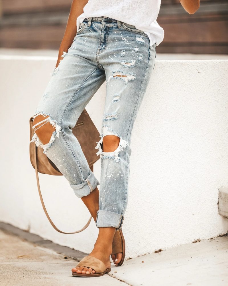 Paint Dot Personality Ripped Cool Cropped Jeans Women - Image 3