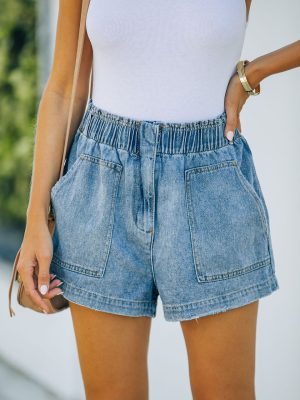 Women Clothing Elastic Waist Casual Wish Denim Shorts Women