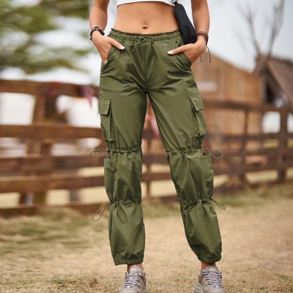 Multi Pocket Ankle Tied Lace Up Adjustable Straight Cargo Pants Casual Pants Women - Image 2