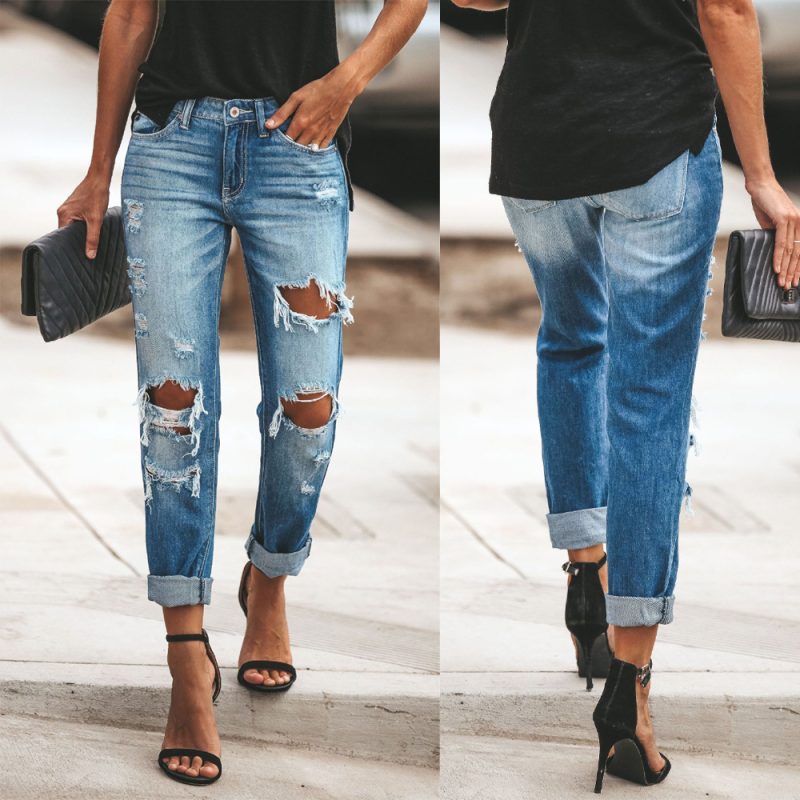 Summer Casual Washed Ripped Straight Street Jeans for Women - Image 5