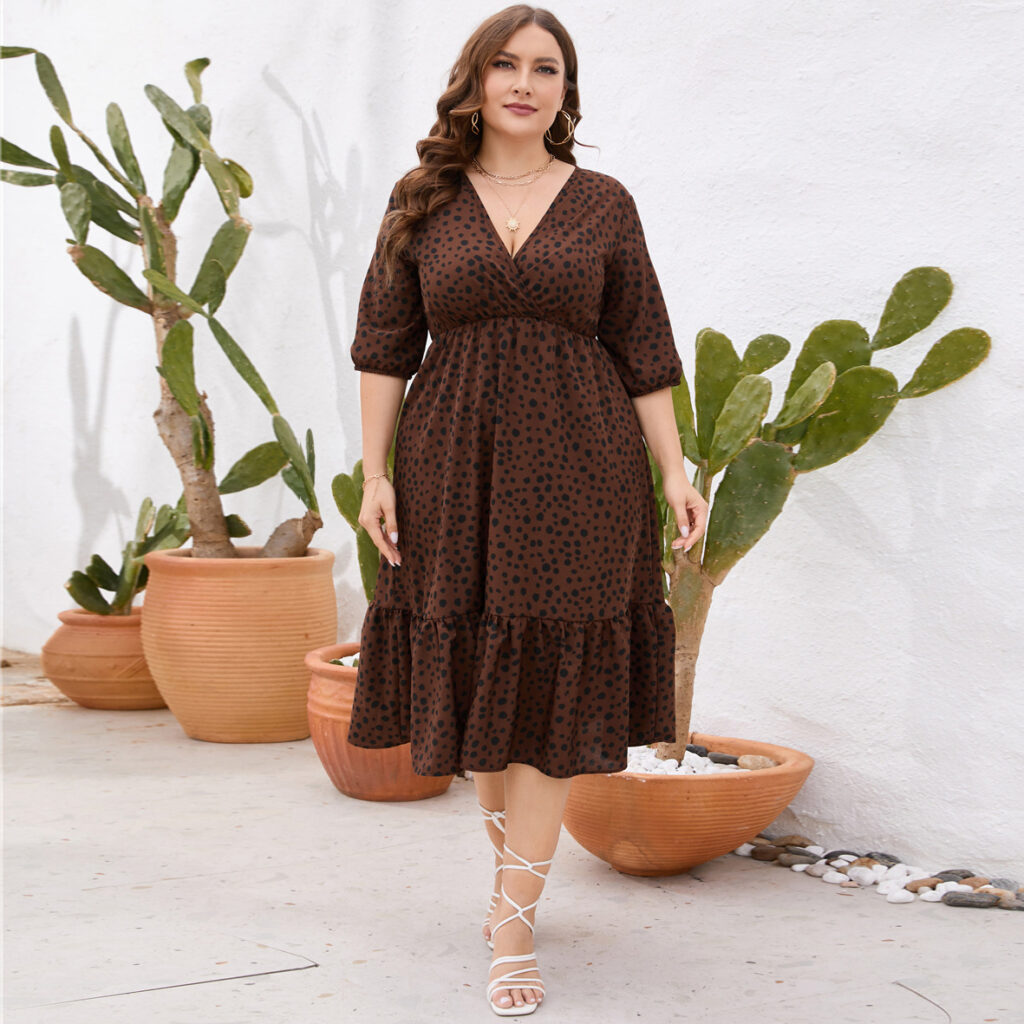 Plus Size Dress Women Clothing Leopard Print Ruffle Dress - Image 3