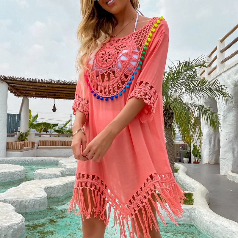Southeast Asia Hand Crocheting Large round Stitching Loose-Fitting Tassel Vacation Beach Cover-up Spot - Image 2