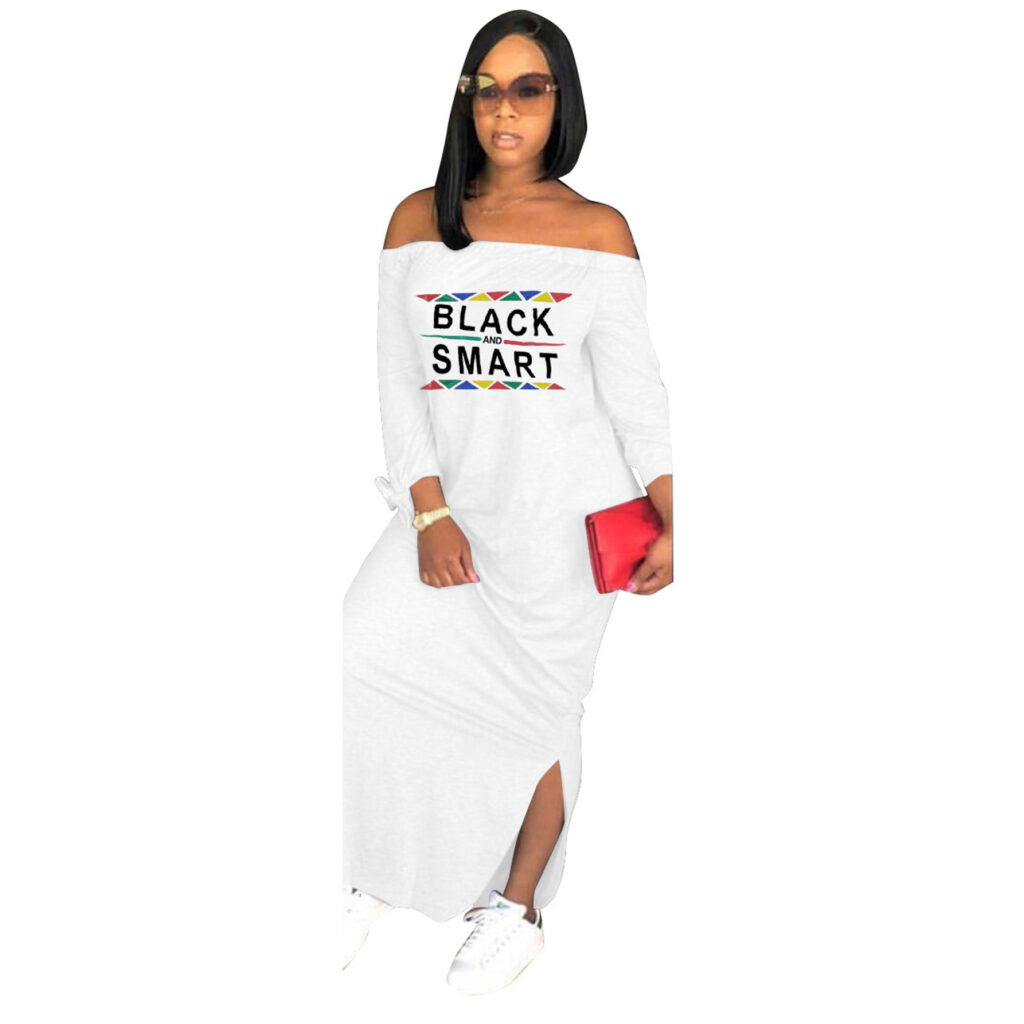 Casual Letter Graphic Print off Neck Split Dress - Image 4