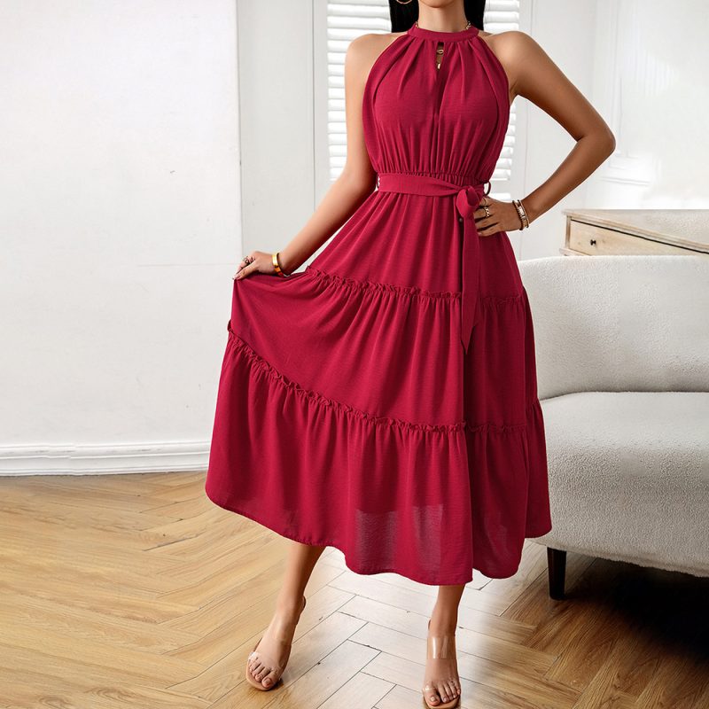 Design Solid Color Dress Summer Elegant Sleeveless Dress