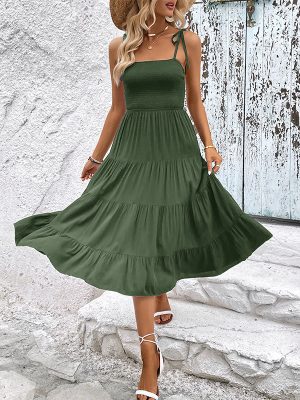 Summer Women Backless Solid Color Sexy Suspenders Dress