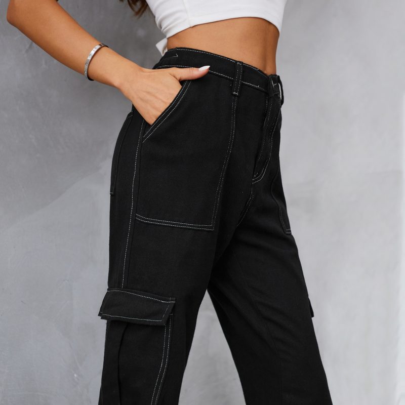 Retro Elastic Waist Denim Overalls Casual Pants Women - Image 4