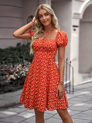 Summer Square Collar Halter French Polka Dot Short Dress