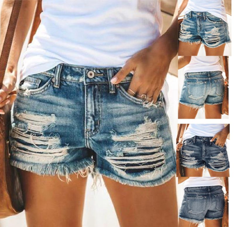 Summer High Waist Ripped Denim Shorts for Women - Image 5