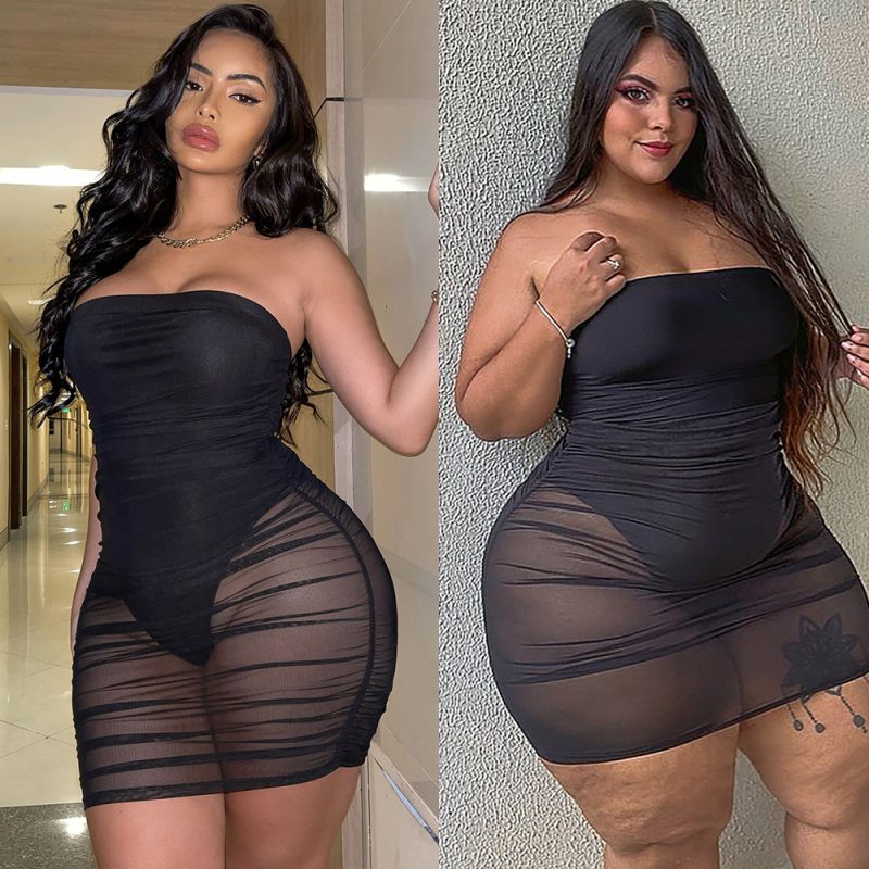 Plus Size Sexy  Big Brand Sheer Mesh Tight Slim Dress Dress - Image 2