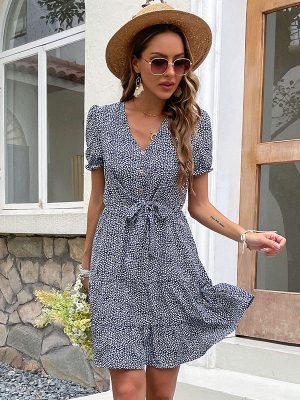 Summer Women Clothing Printed Short Dress