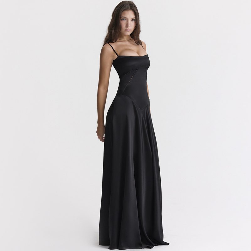 Women Wear Sexy Sling Dress Slim Fit Backless Maxi Dress Black Dress Women Evening Dress - Image 2