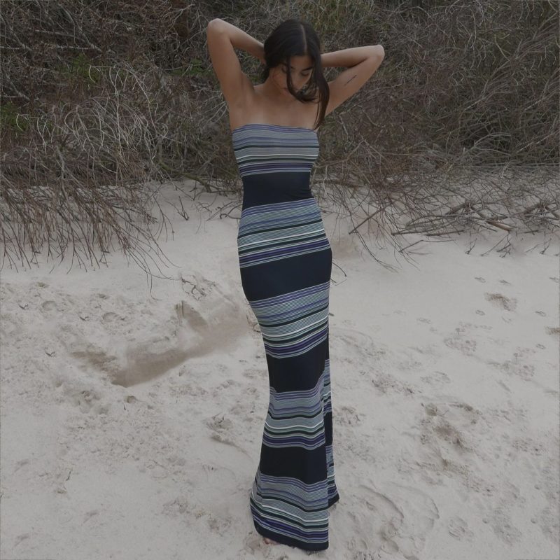 Contrast Color Striped Sexy Bandeau Sling Maxi Dress Women  Summer High Grade Tight Waist Sheath Fishtail Dress - Image 2