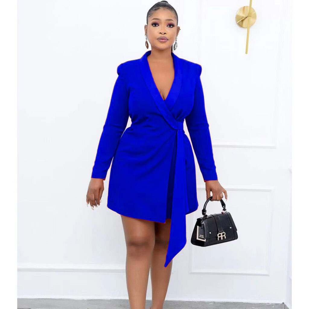 Plus Size Autumn Office Office Slim Fit Lace up Suit Dress  Dress - Image 4