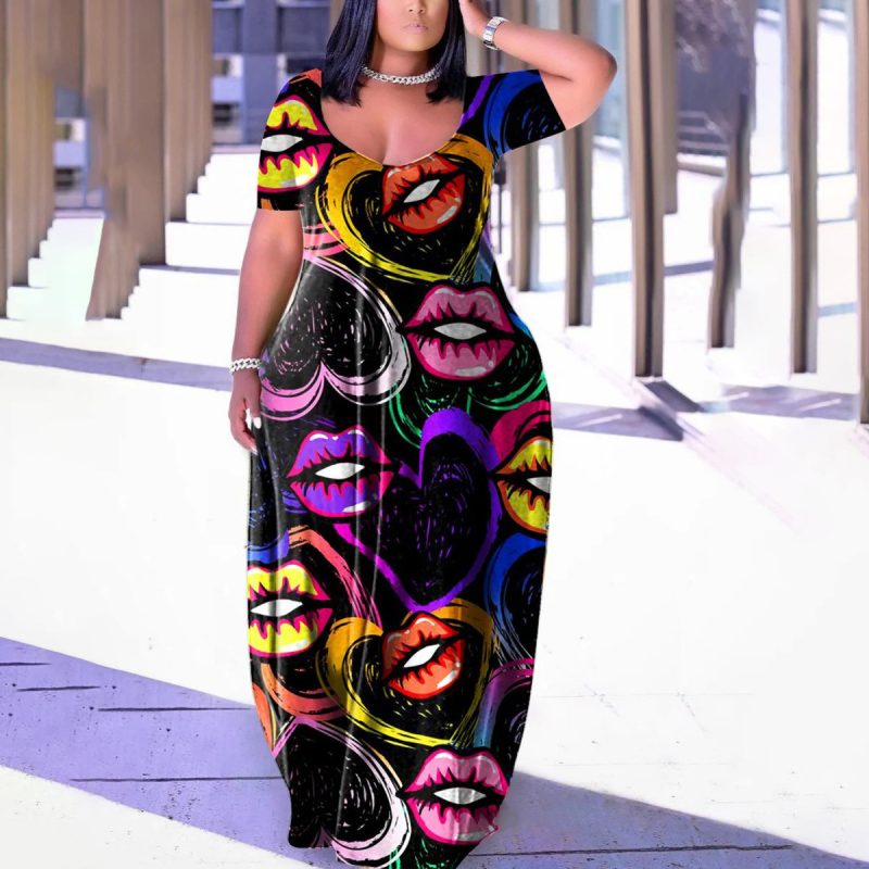 Women Clothing Internet Celebrity Type Classic Printing Marked Dress