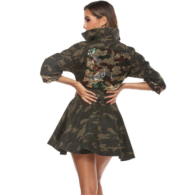 Plus Size Women Washed Cotton Camouflage Large Swing Coat - Image 2
