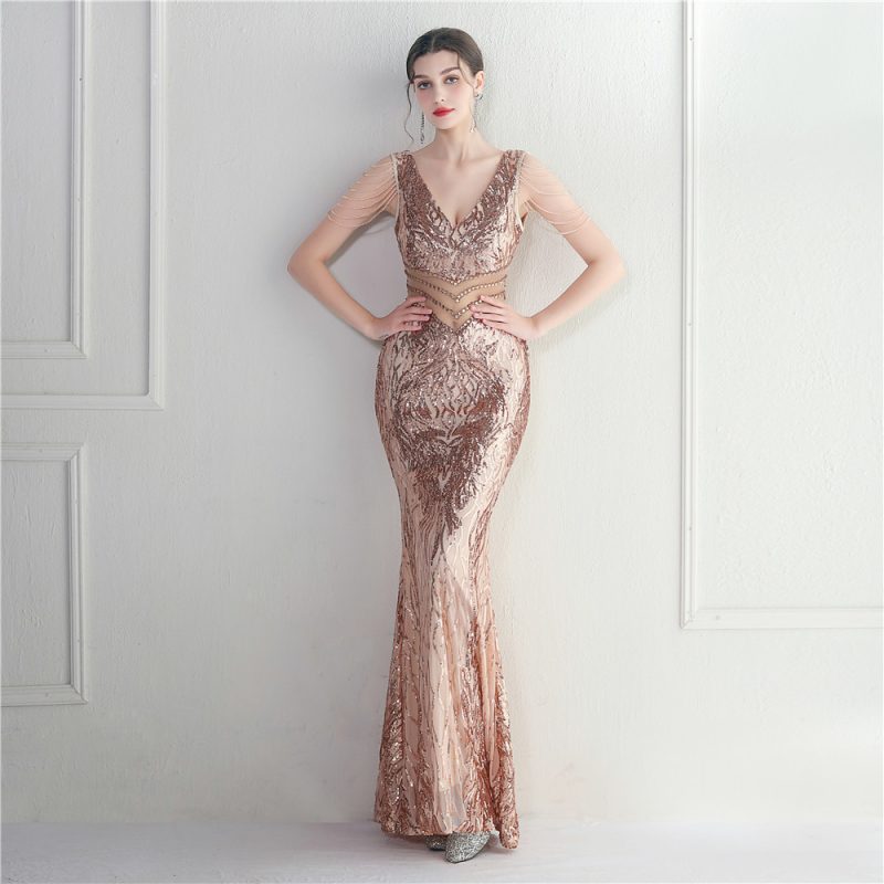 Positioning Floral Heavy Industry Beaded Long Fish Tail Evening Dress Suitable Attending Formal Occasions - Image 2