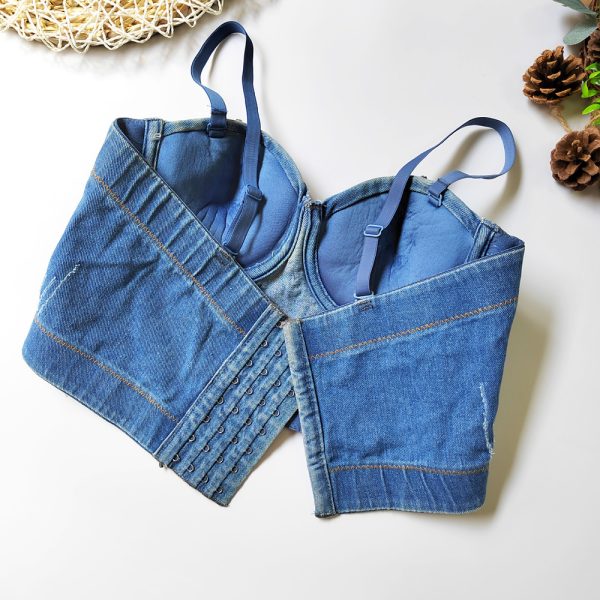 Denim Camisole Women Beauty Back Cropped Free Underwear Outer Wear Boning Corset Top All Match Nightclub Disco Tube Top - Image 3