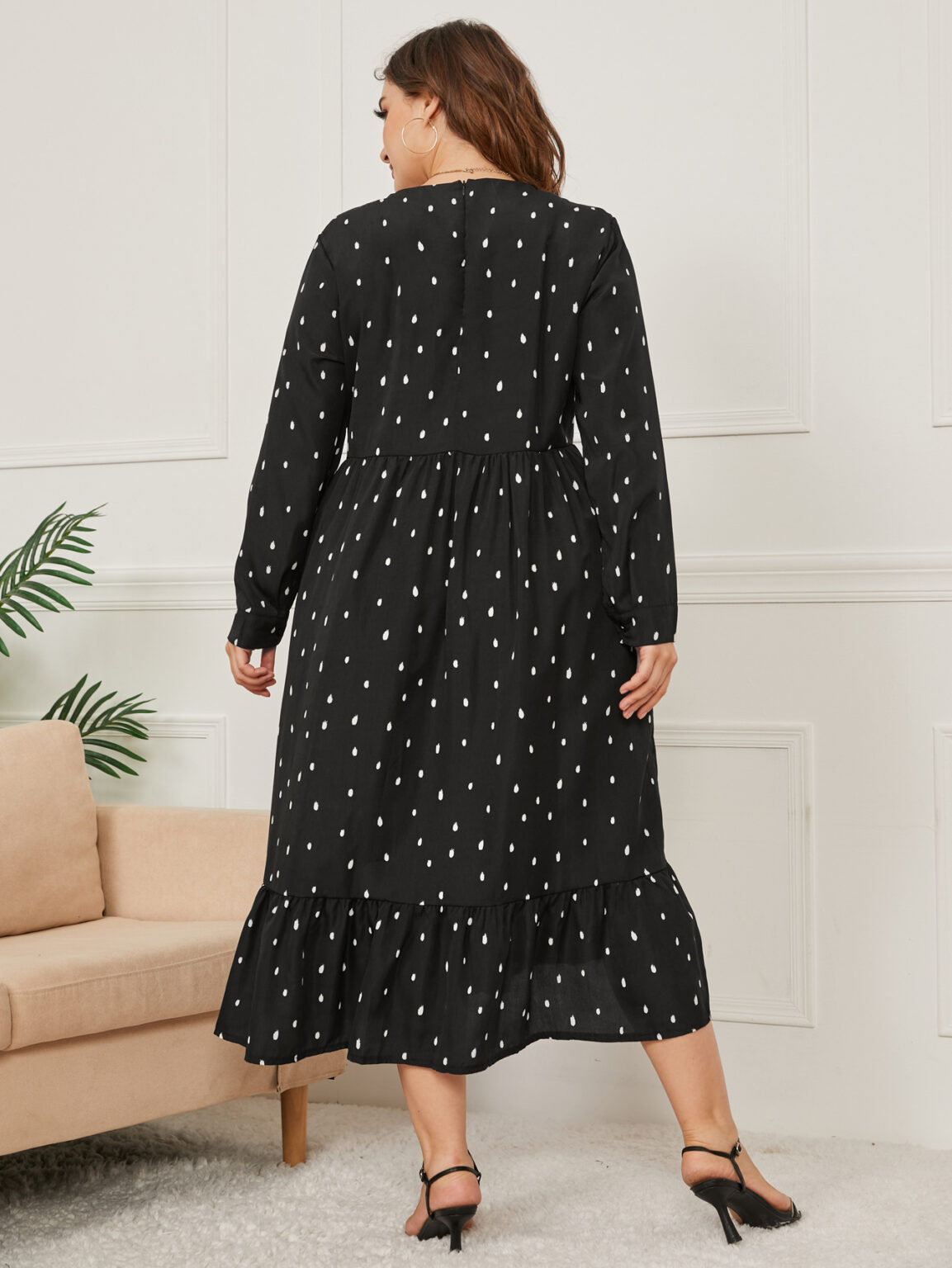 Plus Size Autumn Winter Printing Long-Sleeve round-Collar Dress - Image 5