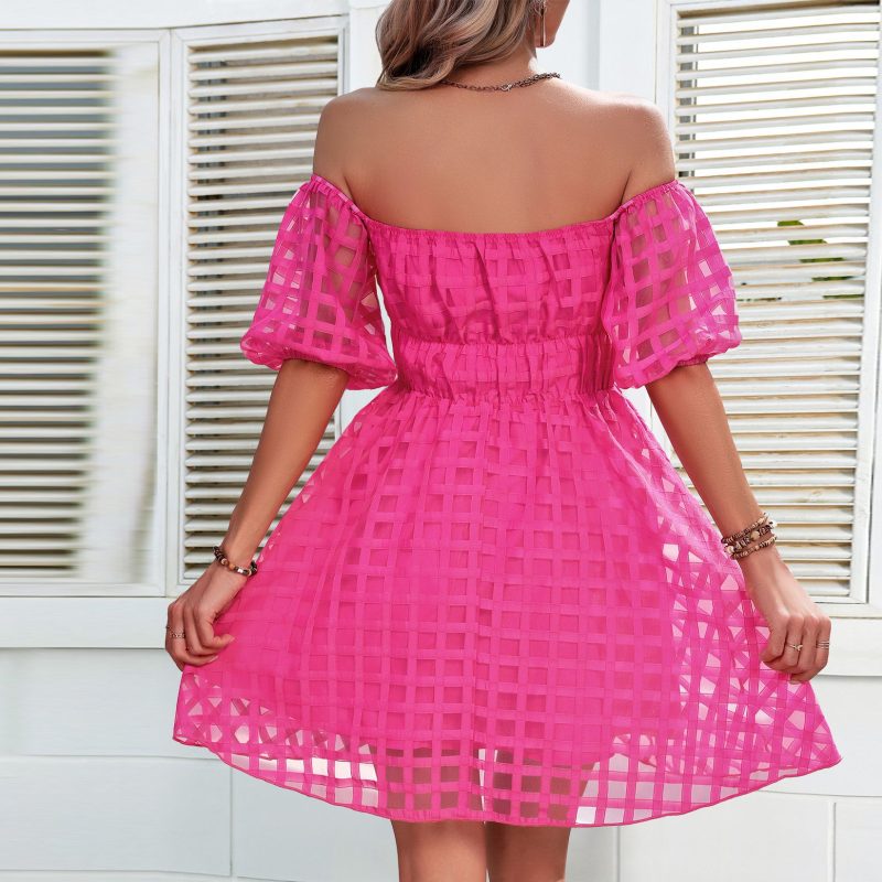 Self Developed Sexy Chest Wrapped off Shoulder Puff Sleeve Fashionable See through Backless High Waist Short Women Dress - Image 4