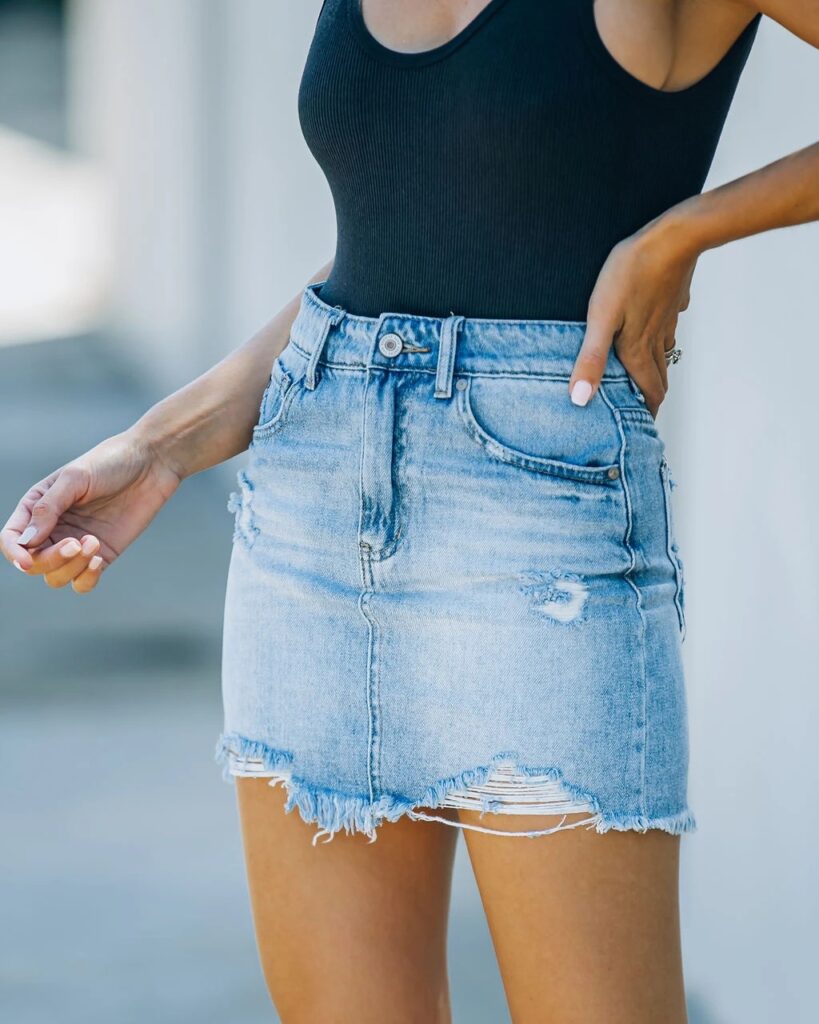 Women Clothing New Ripped Burr Denim Skirt A- Line Skirt - Image 3