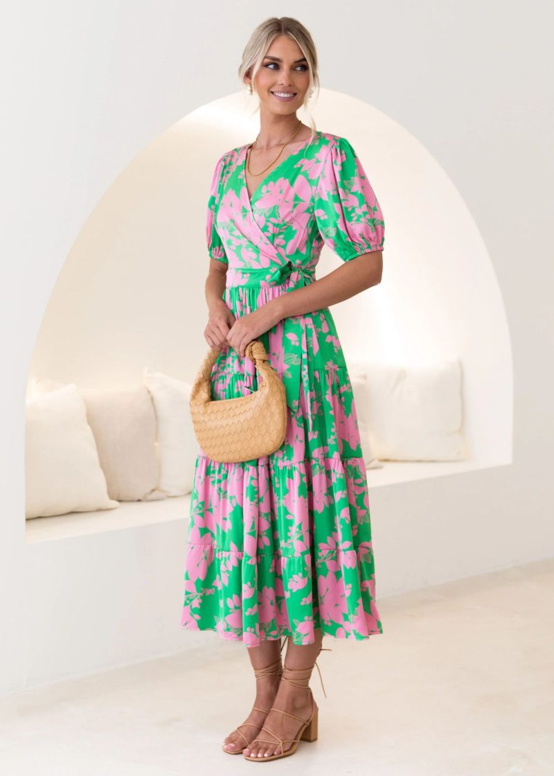 Spring Vintage Court Printed V neck Floral Dress for Women - Image 2