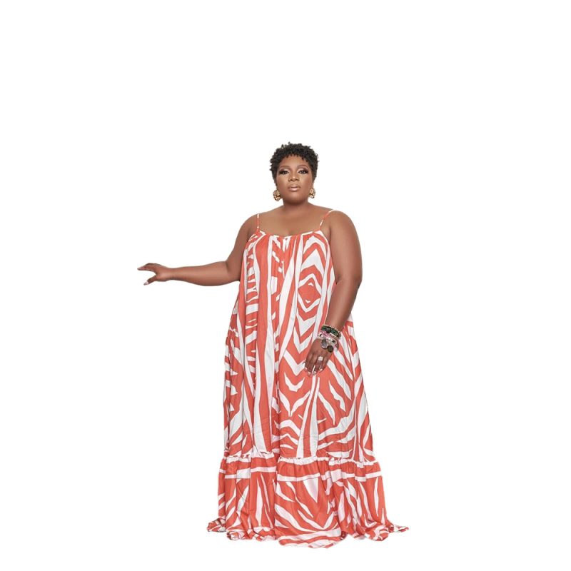 Plus Size Sundress Summer Loose Spaghetti-Strap Floral Print   Woman Women Maxi Dress - Image 3