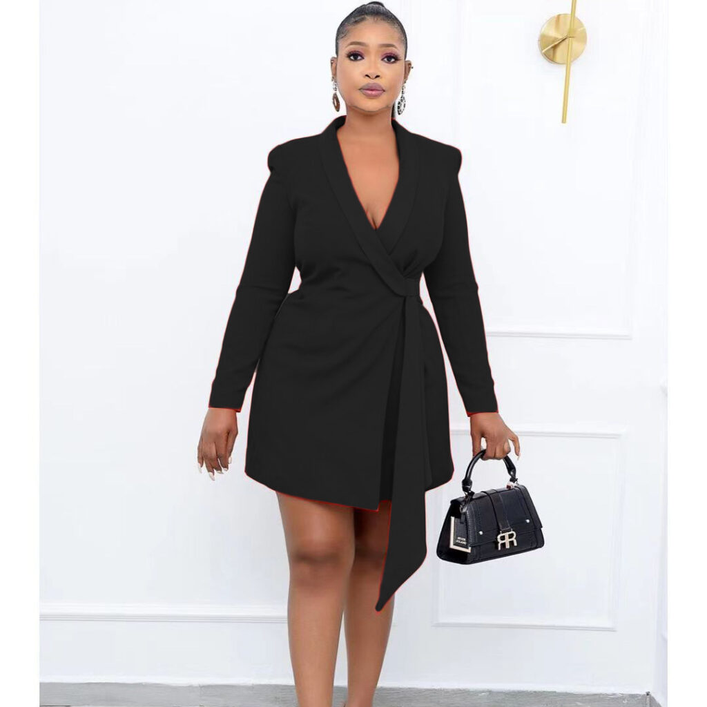 Plus Size Autumn Office Office Slim Fit Lace up Suit Dress  Dress - Image 3