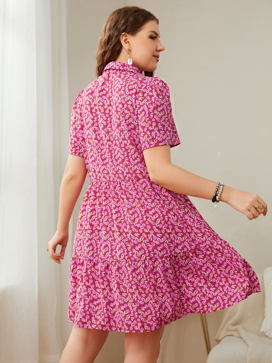 Plus Size Women Clothing Arrival Best-Selling Pink Floral Loose Dress - Image 4