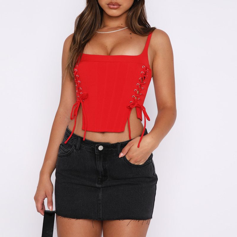 Summer Boning Corset Camisole Irregular Asymmetric Backless Sexy Short Slim Vest Women  Clothing - Image 2
