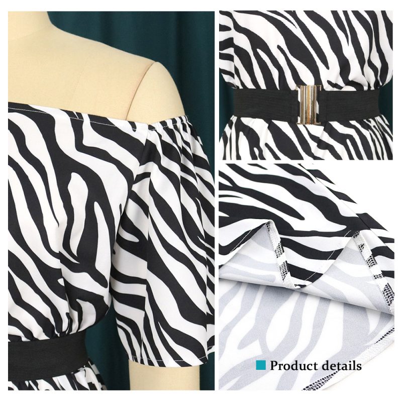 Sexy Oblique Shoulder Short Sleeve Leopard Print with Belt Slim Fit Party Large Swing Dress Women Dress Maxi Dress Dress Dress - Image 3