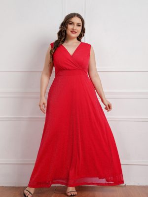 Plus Size Women Summer Sleeveless V-neck Dress Maxi Dress