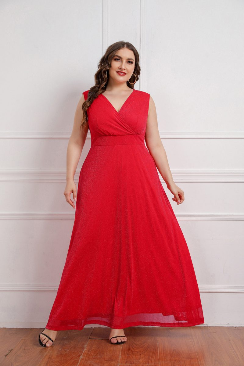 Plus Size Women Summer Sleeveless V-neck Dress Maxi Dress