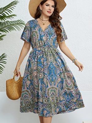 Summer V neck Waist Trimming Slimming Dress Women