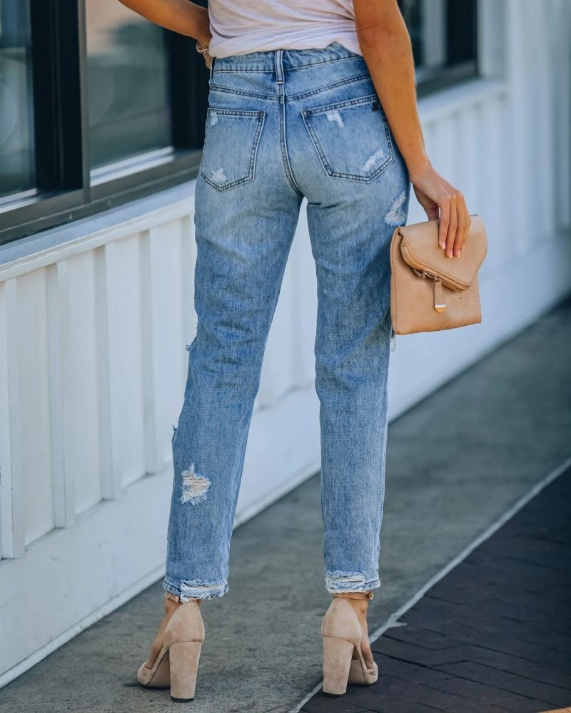 Ripped Slimming Denim Straight Washed Casual Pants - Image 3