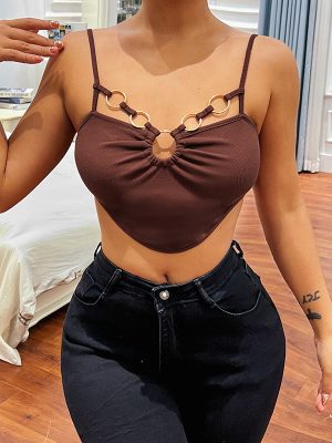 Sexy Graceful Fashionable Vest Ring Chain Sexy Slimming V neck Strap Top for Women