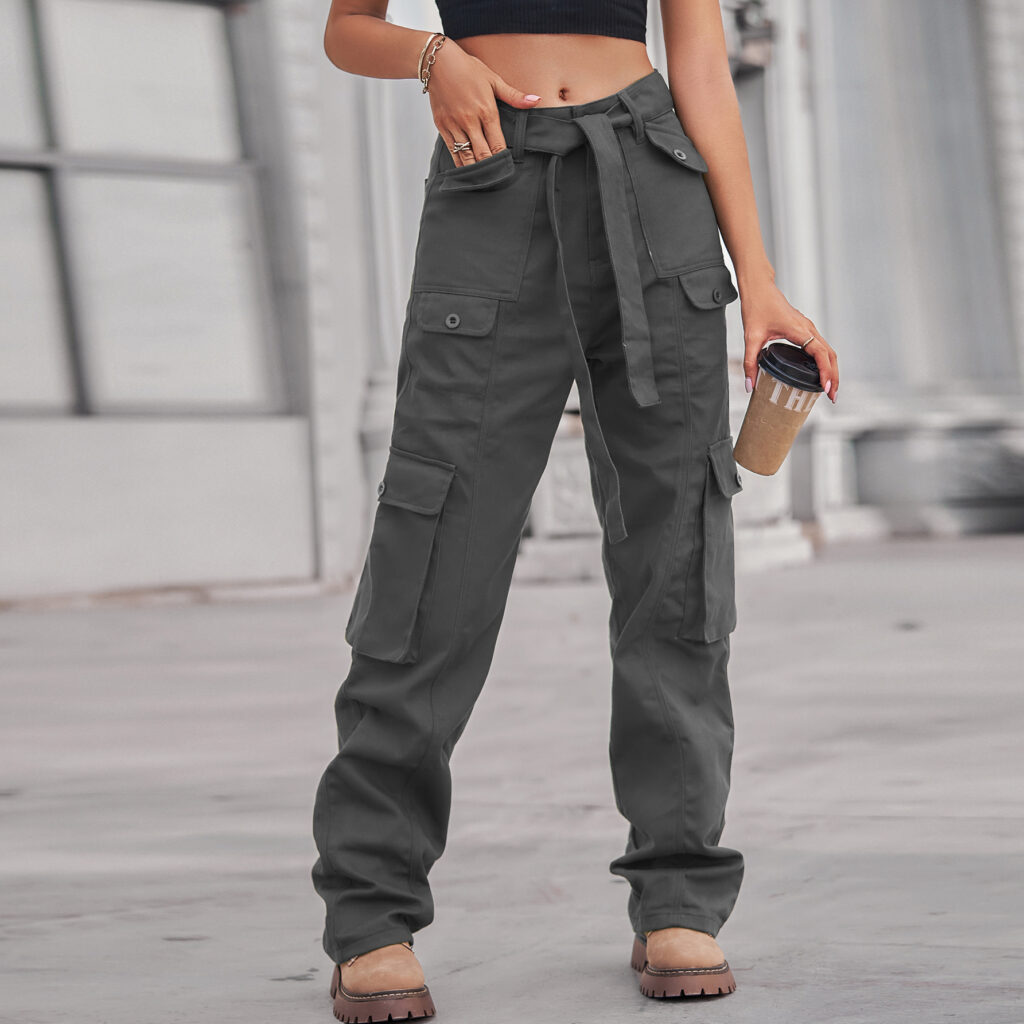 Washed Denim Multi-Pocket Heavy Industry Casual Working Pants Trousers - Image 2