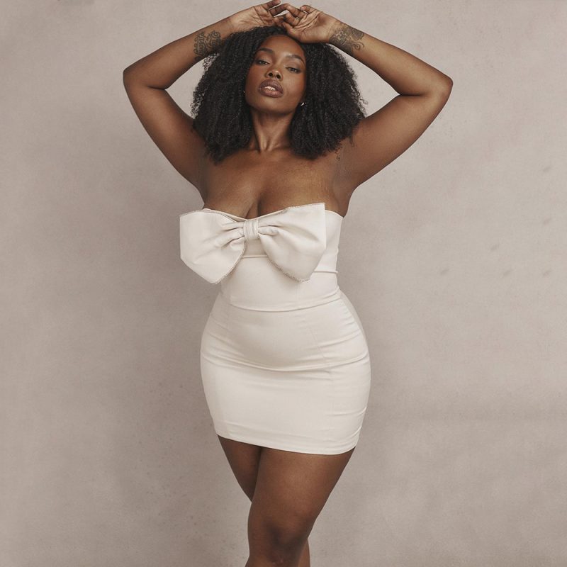 Women  Wear Bow Tight Backless Short Hip Dress Sexy Tube Top Dress Small Dress - Image 3