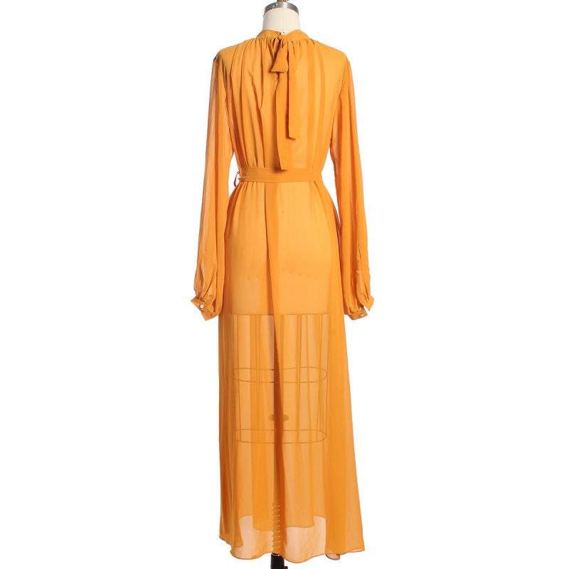 Women Clothing Fashionable Loose All Match Casual See Through Long Puff Sleeve Lacing Chiffon Dress - Image 7