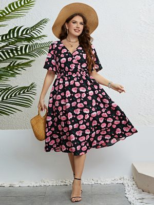 Popular Summer Printed Waist Controlled Slimming Fashionable Dress Women